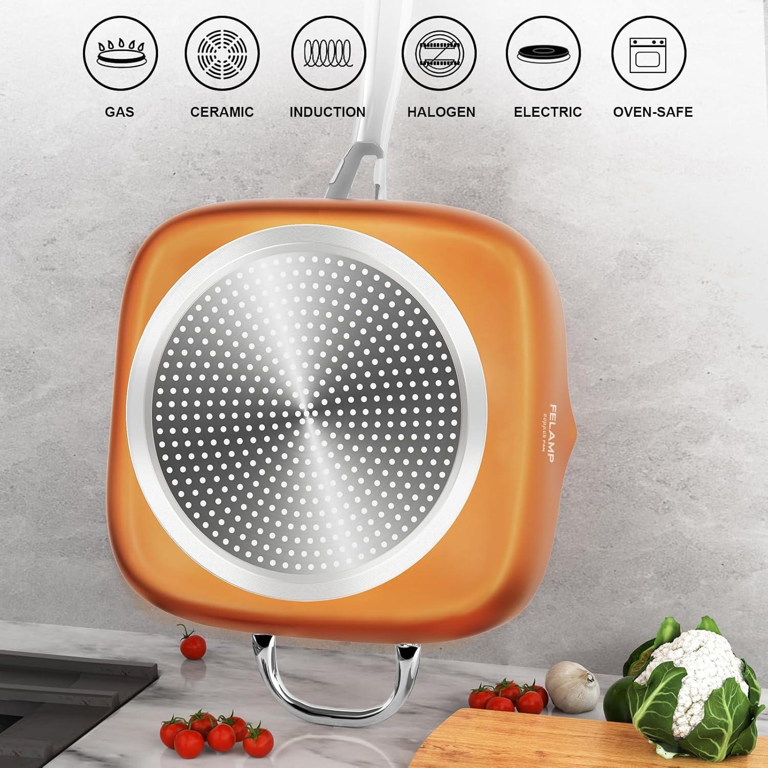 Sartén Cuadrada Profunda Antiadherente FeLamp 24 cm con Tapa