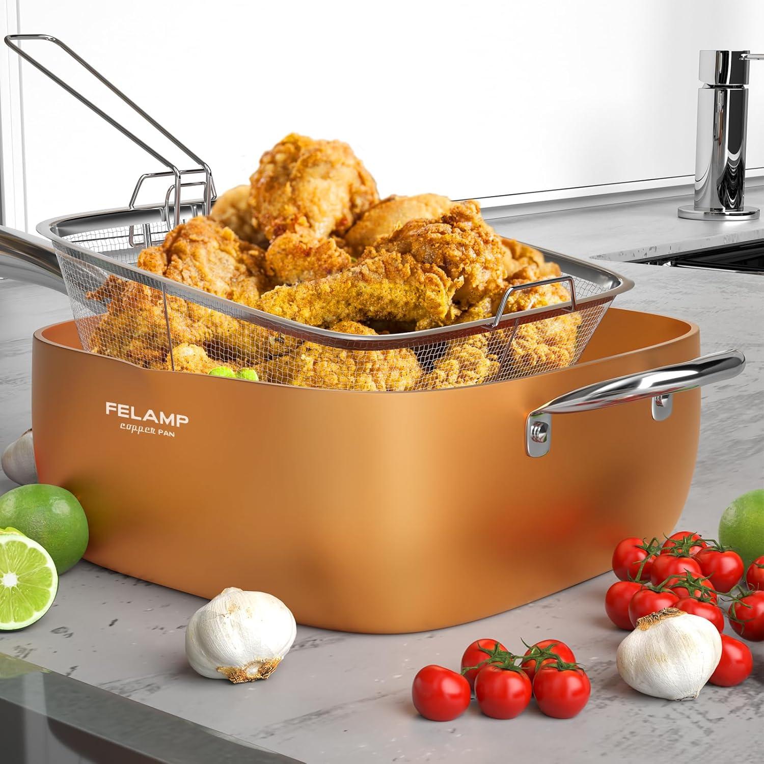 Sartén Cuadrada Profunda Antiadherente FeLamp 24 cm con Tapa