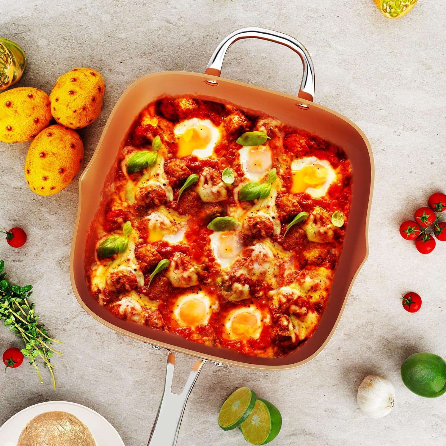 Sartén Cuadrada Profunda Antiadherente FeLamp 24 cm con Tapa