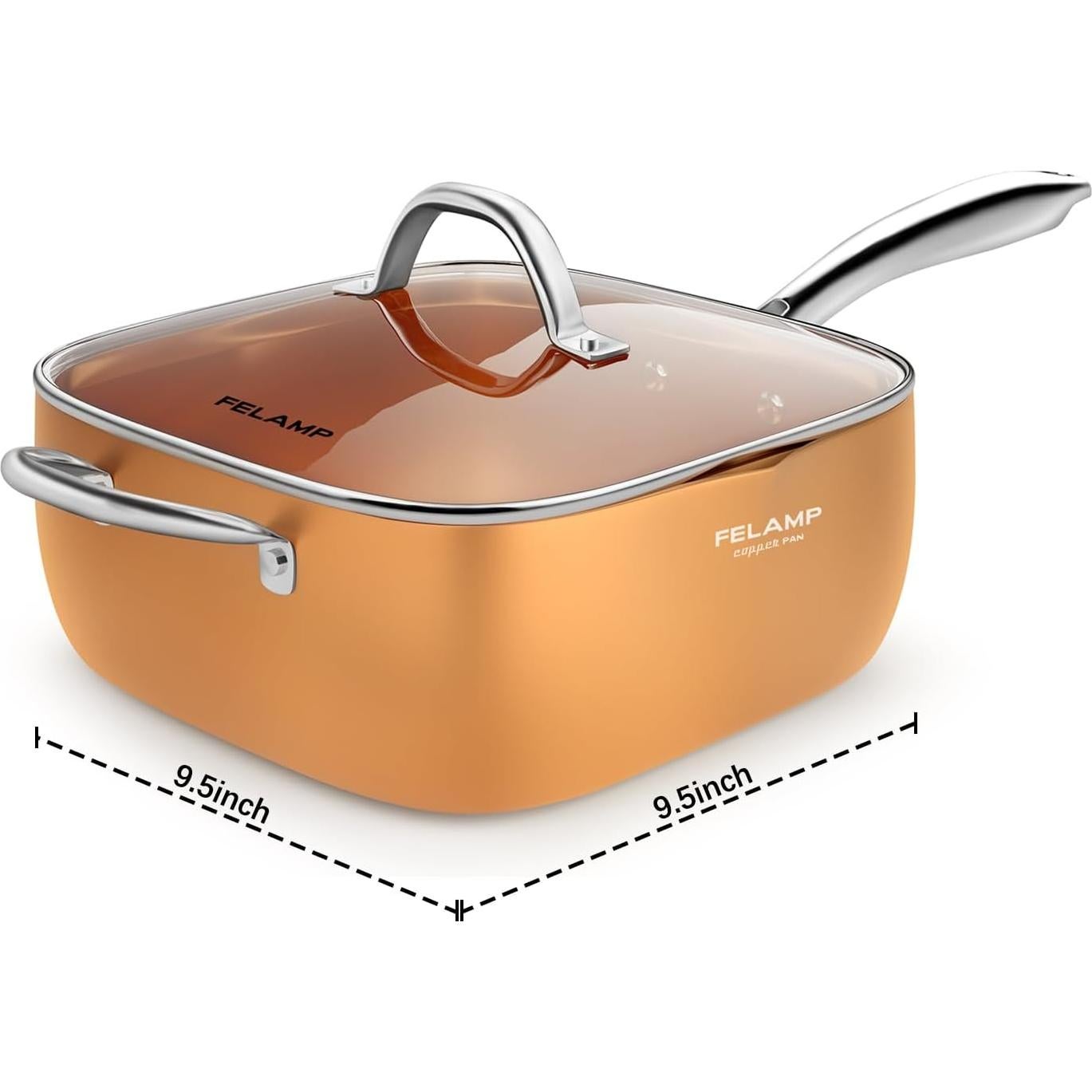 Sartén Cuadrada Profunda Antiadherente FeLamp 24 cm con Tapa