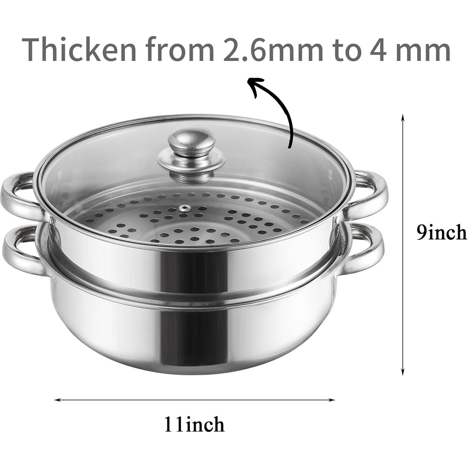 Vaporera ZENFUN 28 cm Acero Inoxidable 2 Niveles con Tapa Vidrio