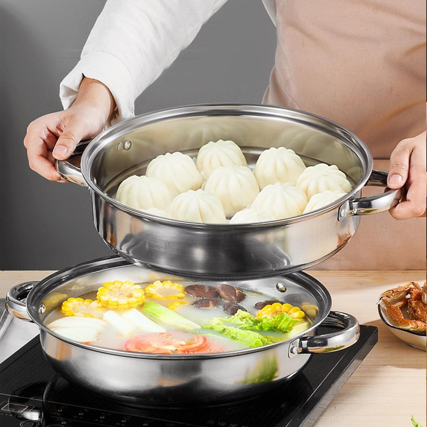 Vaporera ZENFUN 28 cm Acero Inoxidable 2 Niveles con Tapa Vidrio