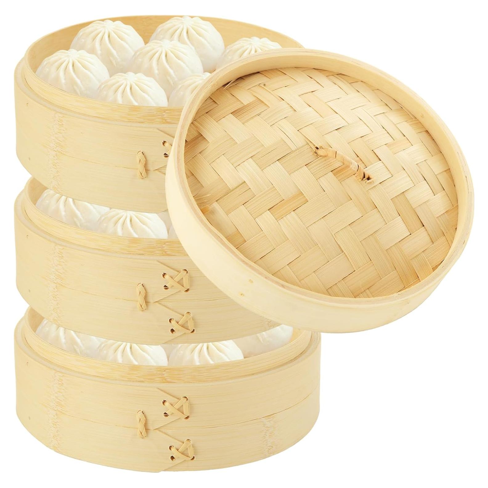 Cesta de Vapor de Bambú 3 Nudos LOPYXBR 20.2 cm con Tapa