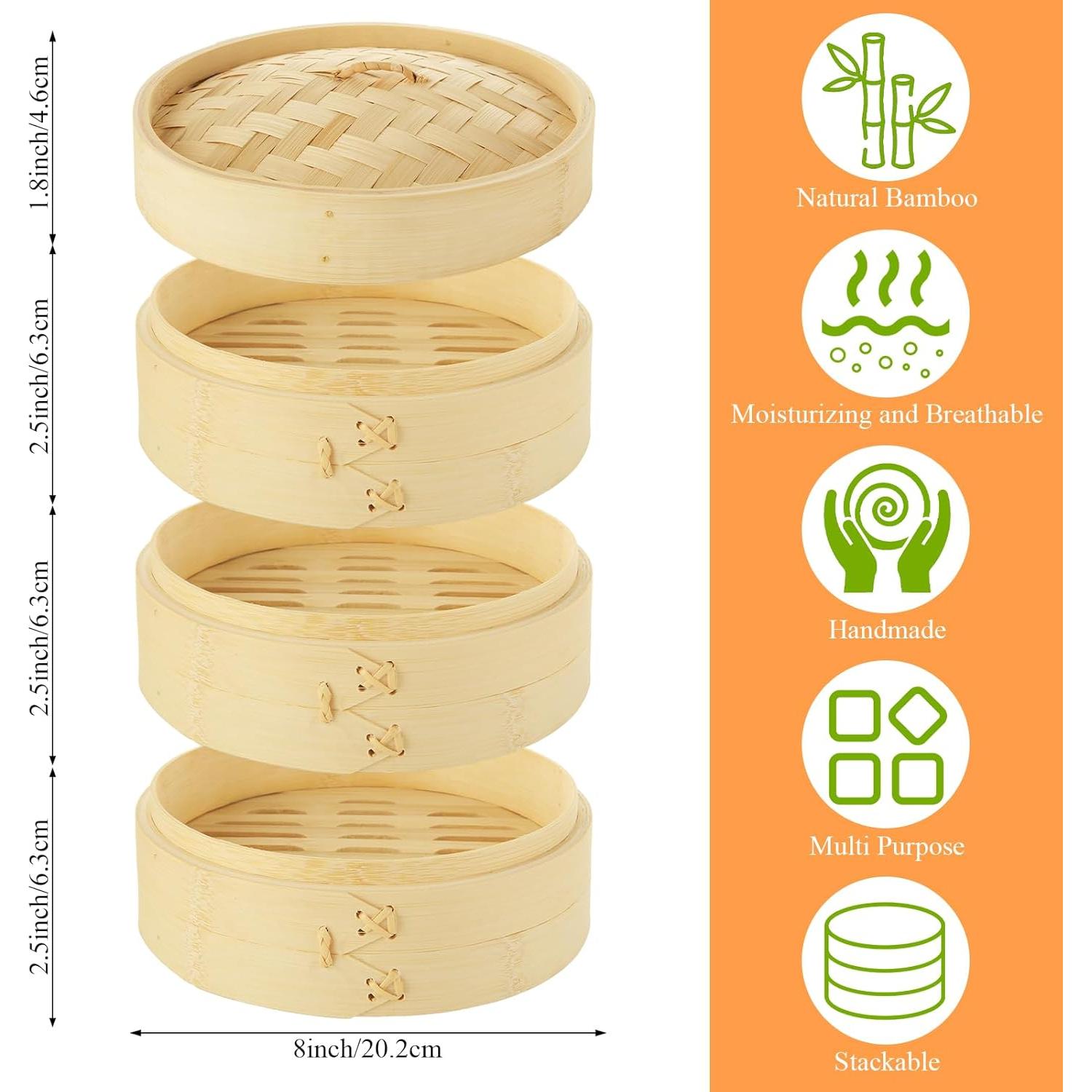 Cesta de Vapor de Bambú 3 Nudos LOPYXBR 20.2 cm con Tapa