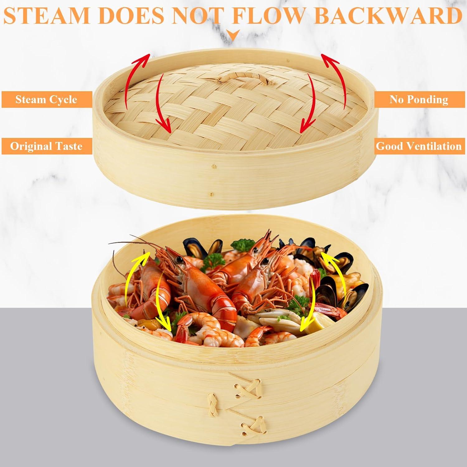 Cesta de Vapor de Bambú 3 Nudos LOPYXBR 20.2 cm con Tapa