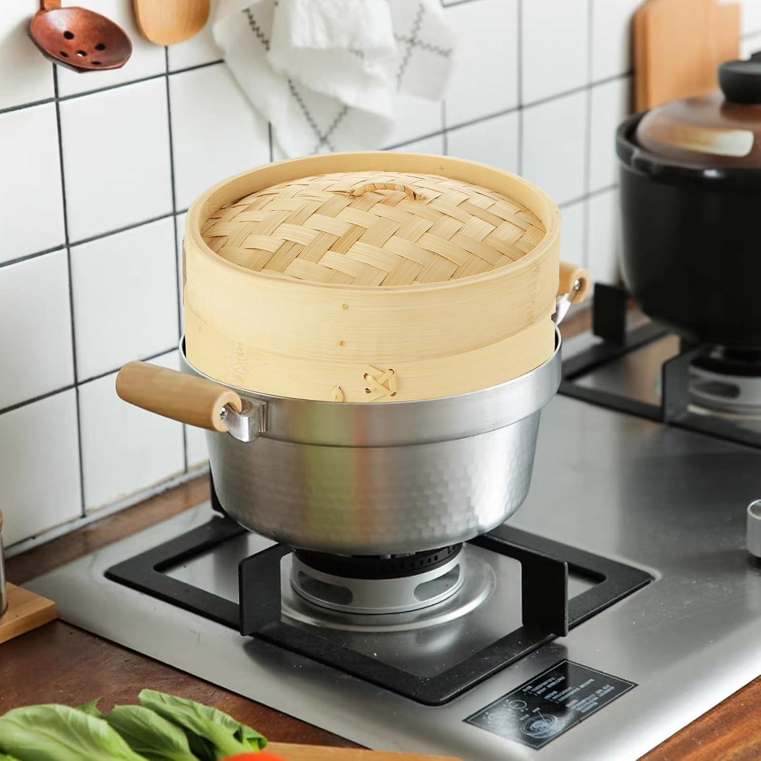 Cesta de Vapor de Bambú 3 Nudos LOPYXBR 20.2 cm con Tapa