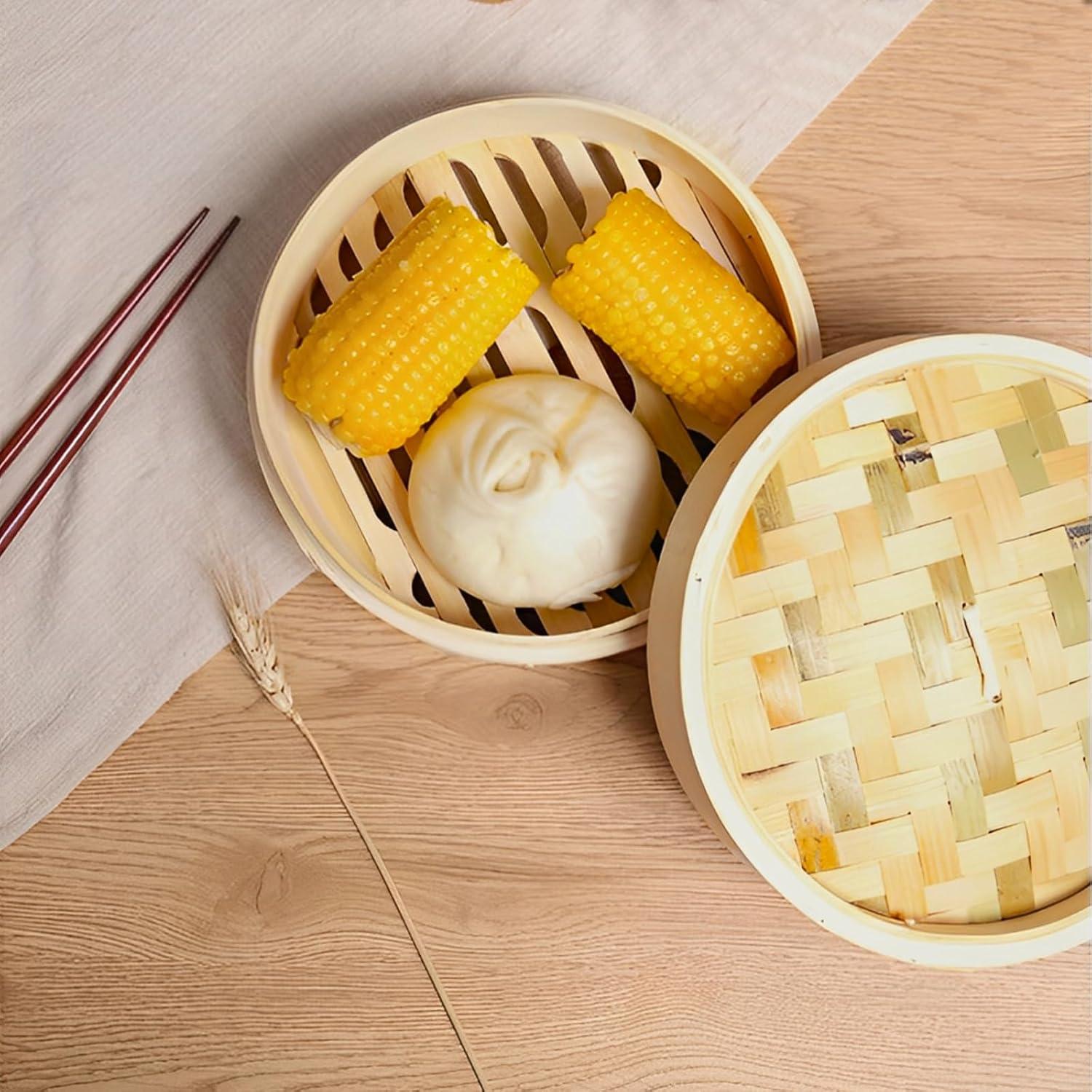 Cesta de Vapor de Bambú 3 Nudos LOPYXBR 20.2 cm con Tapa