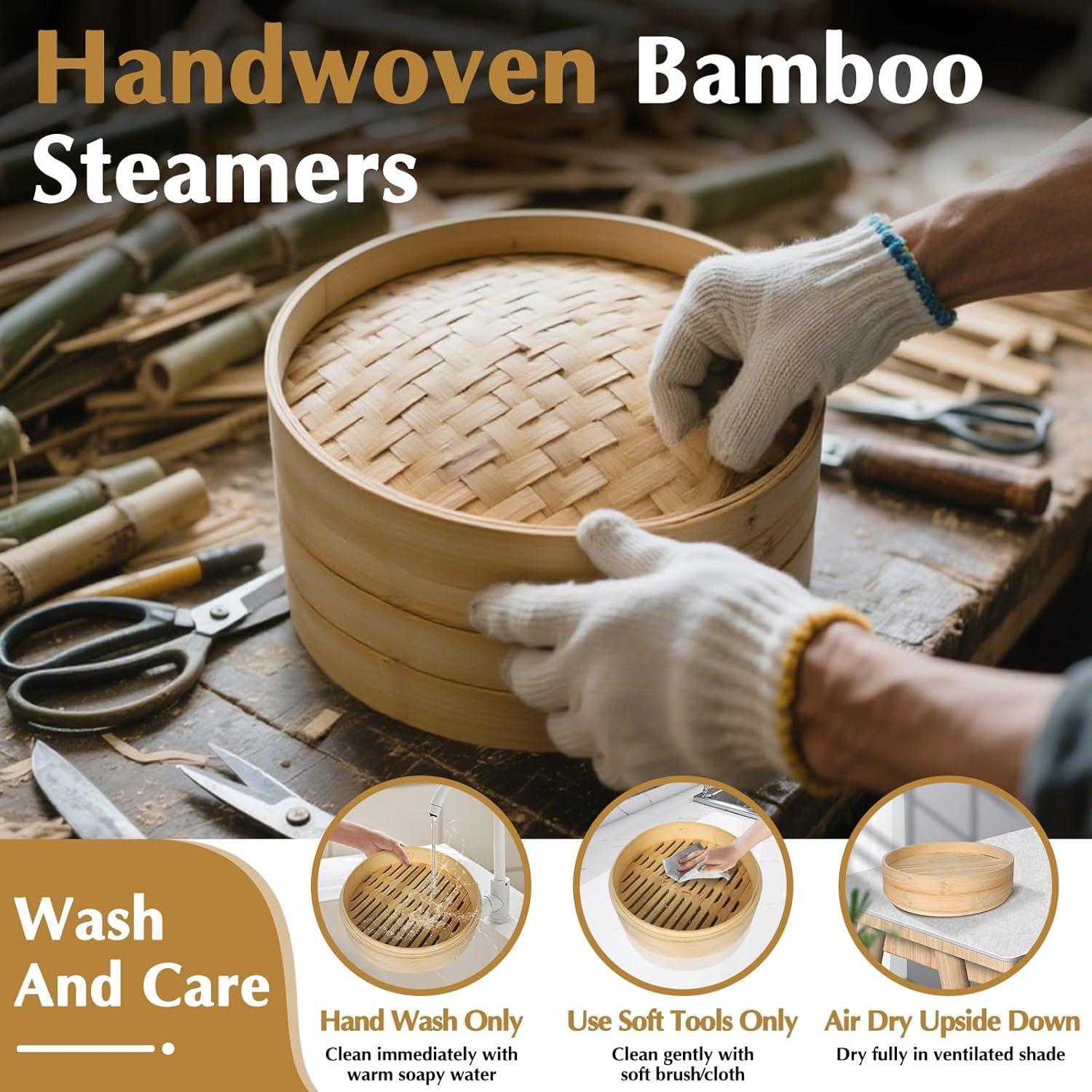 Vaporera de Bambú 10 Pulgadas Essovee 2 Niveles con Palillos