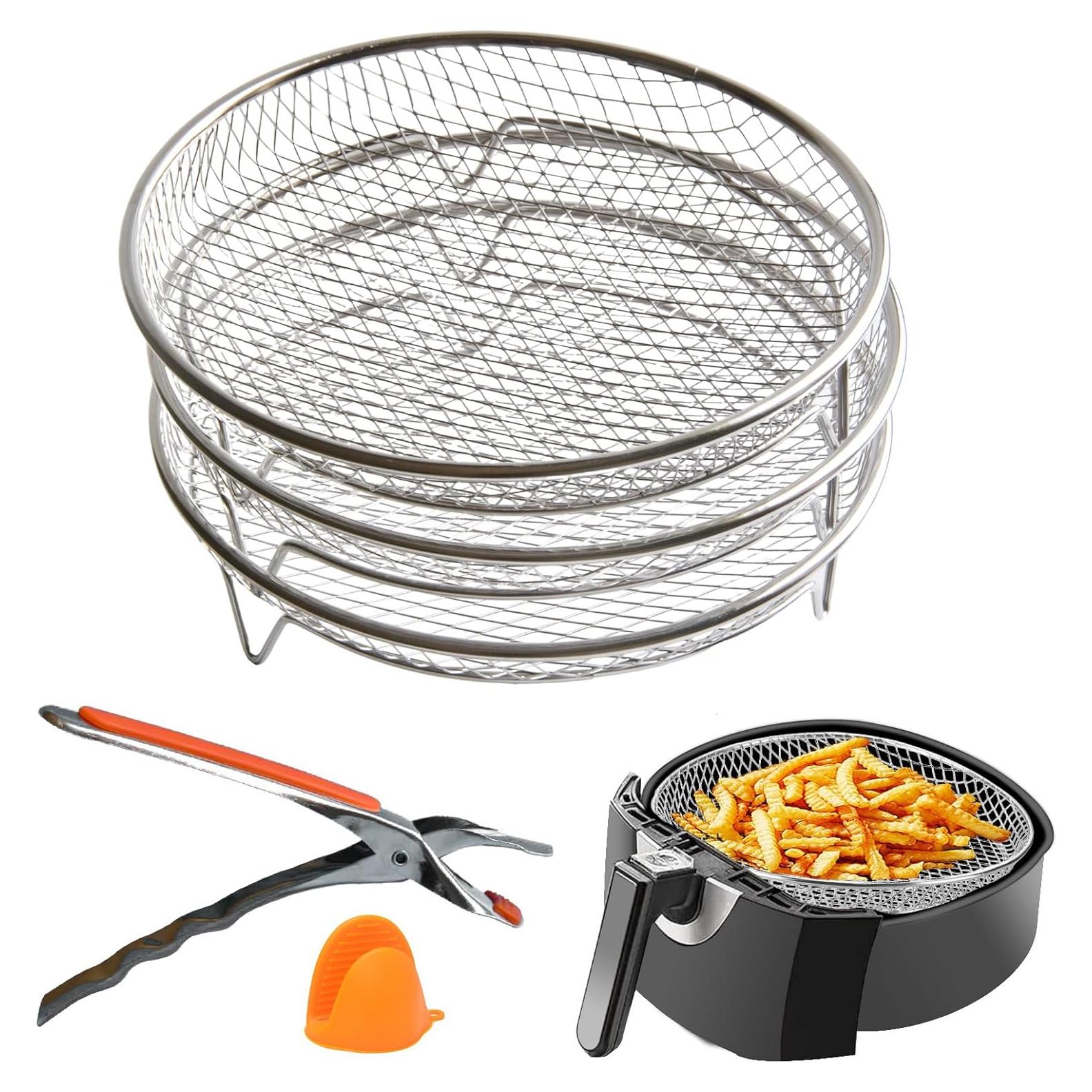 Juego de 3 estantes redondos de acero inoxidable para freidora de aire