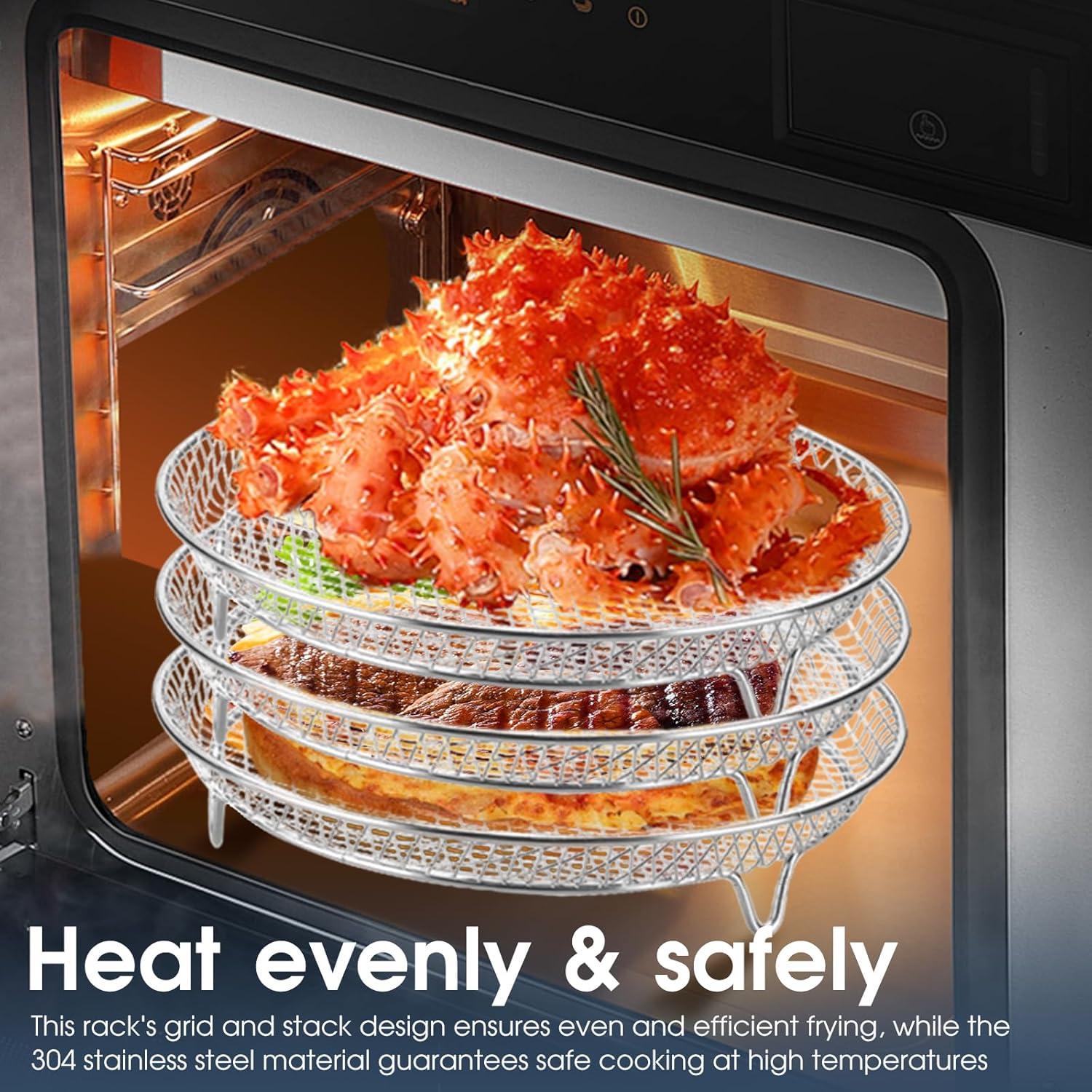Juego de 3 estantes redondos de acero inoxidable para freidora de aire