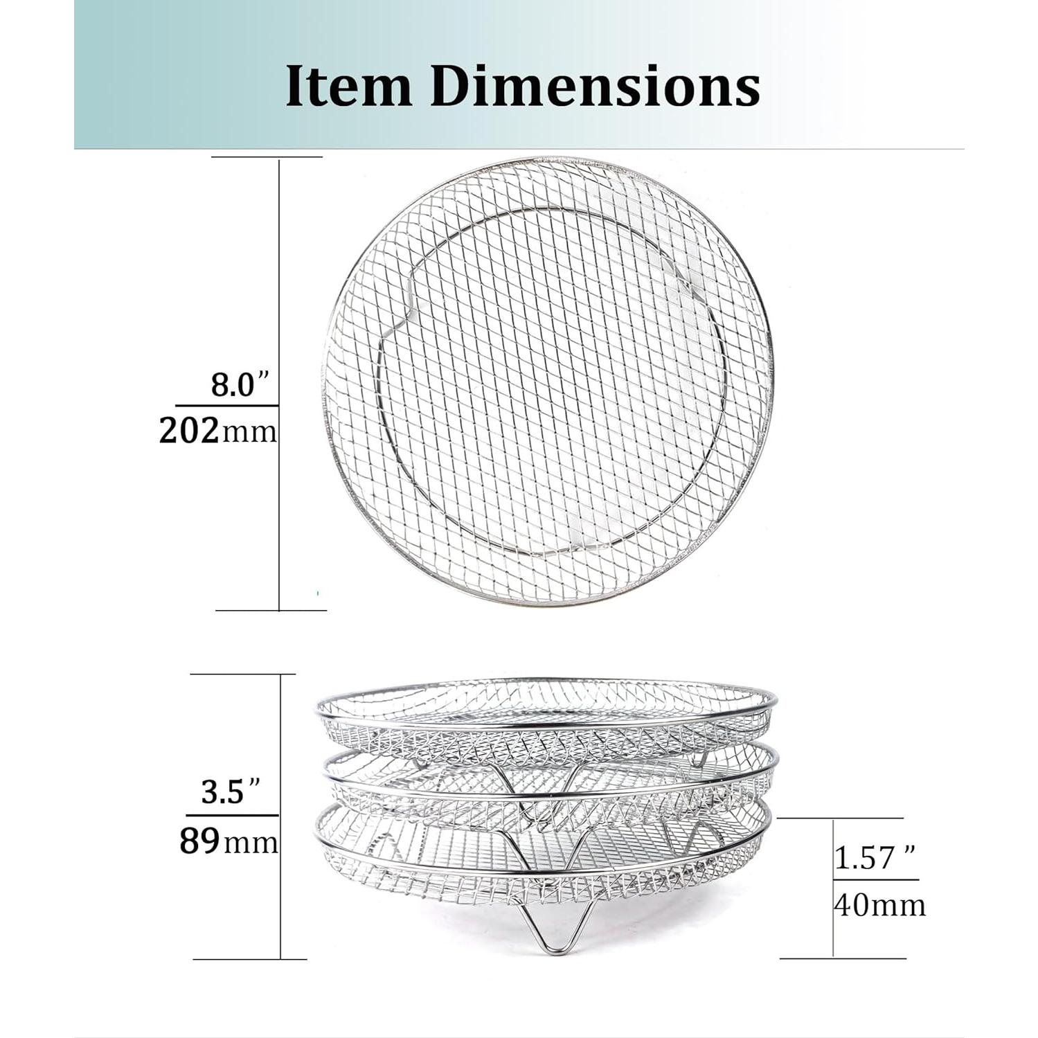 Juego de 3 estantes redondos de acero inoxidable para freidora de aire