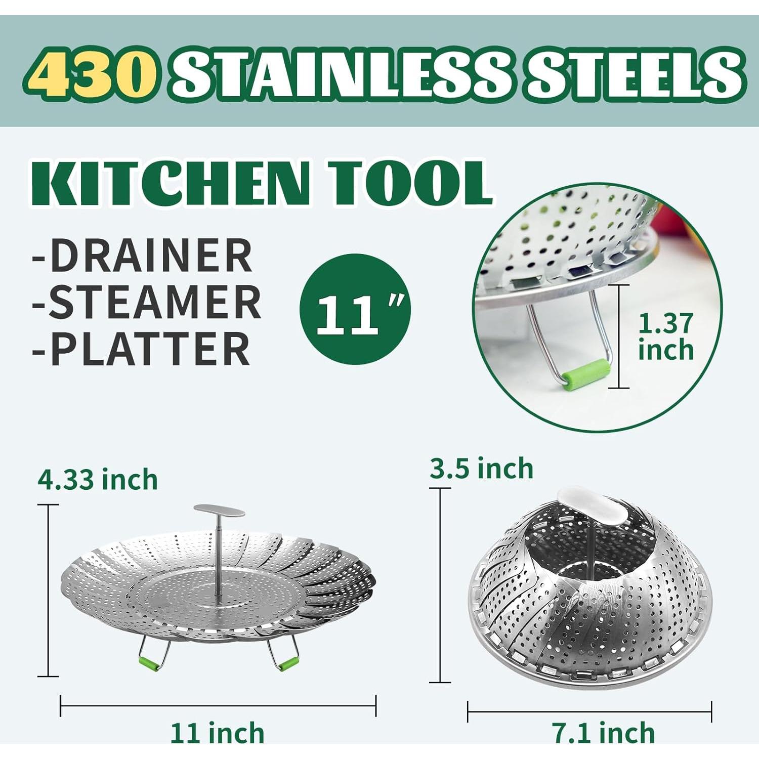 Cesta de Vapor Plegable Acero Inoxidable 27.94 cm para Verduras