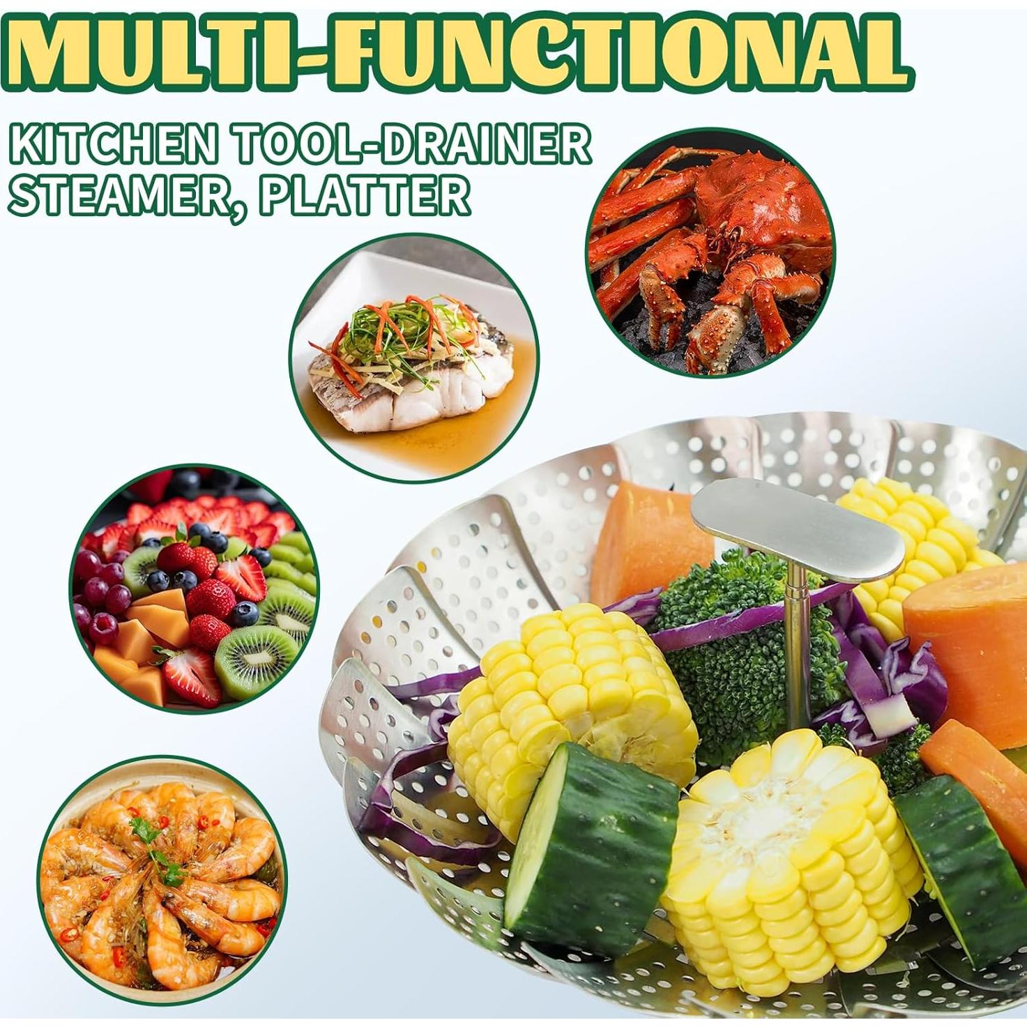 Cesta de Vapor Plegable Acero Inoxidable 27.94 cm para Verduras