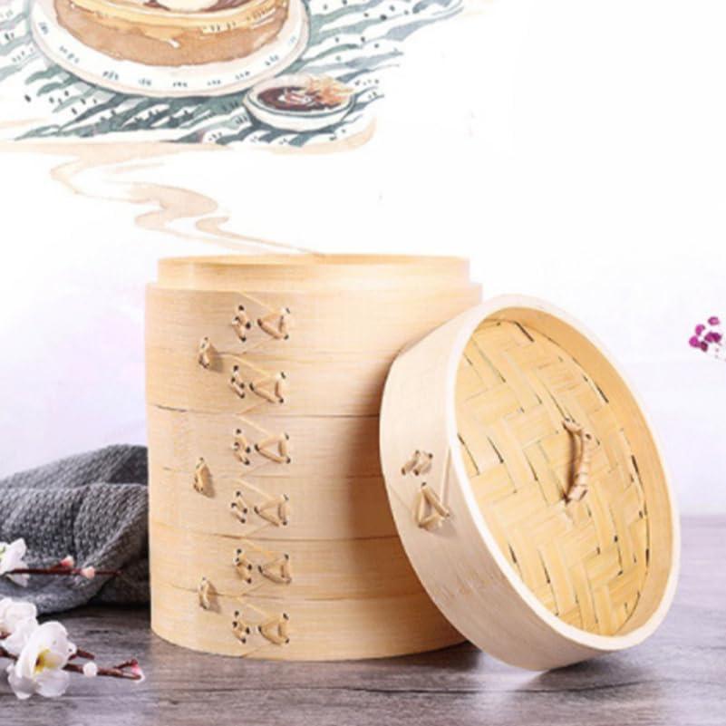 Cesta de Vapor de Bambú OUNONA 13 cm Reutilizable con Tapa