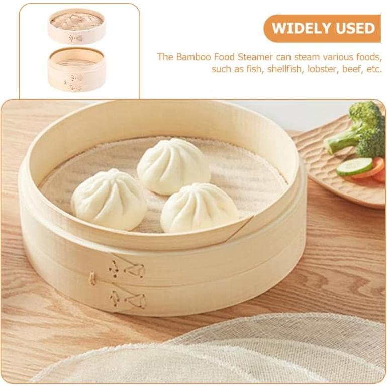 Cesta de Vapor de Bambú OUNONA 13 cm Reutilizable con Tapa