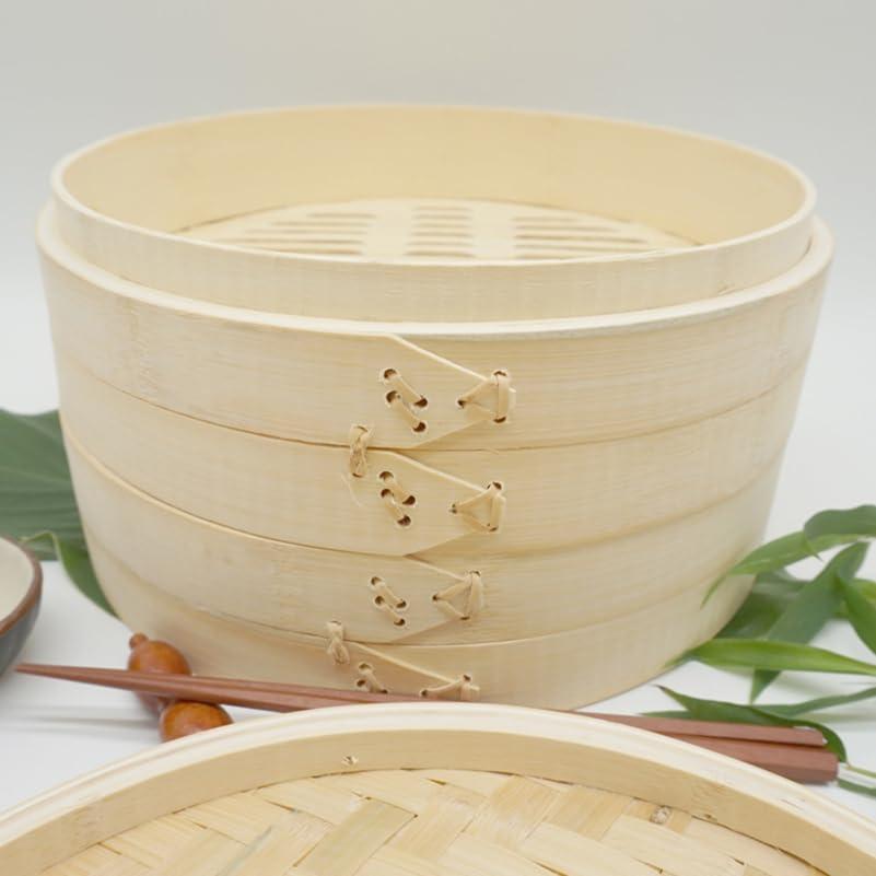 Cesta de Vapor de Bambú OUNONA 13 cm Reutilizable con Tapa