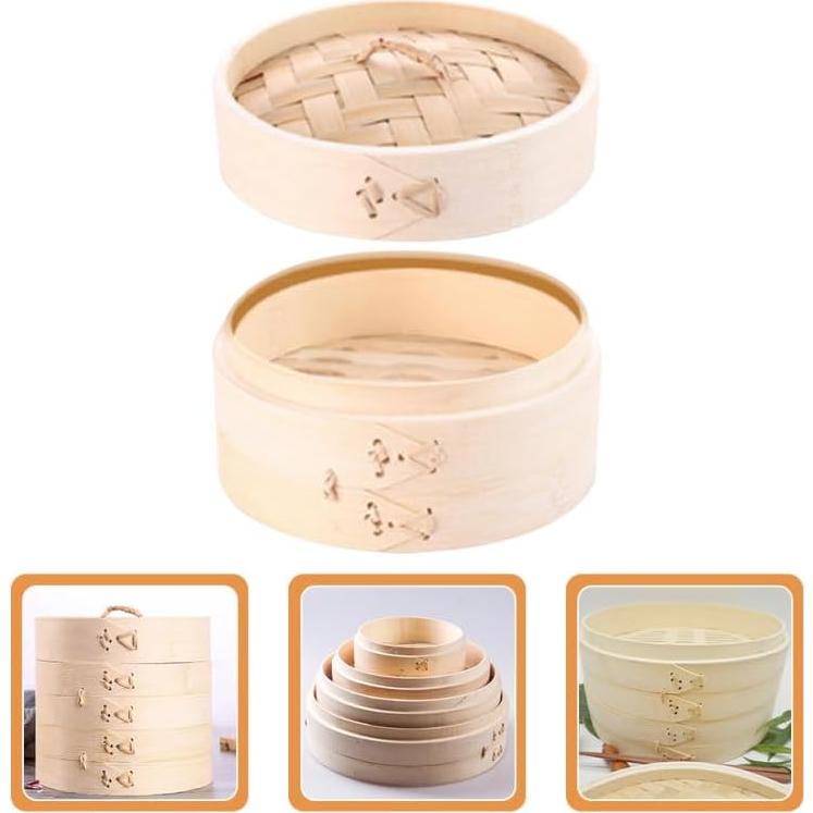 Cesta de Vapor de Bambú OUNONA 13 cm Reutilizable con Tapa