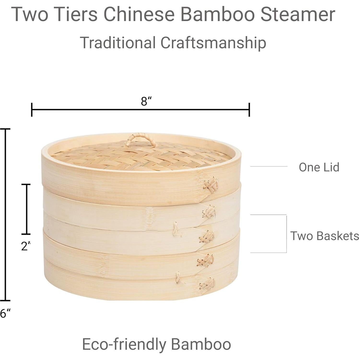 Vaporera de Bambú China JapanBargain 20 cm 2 Cestas Apilables