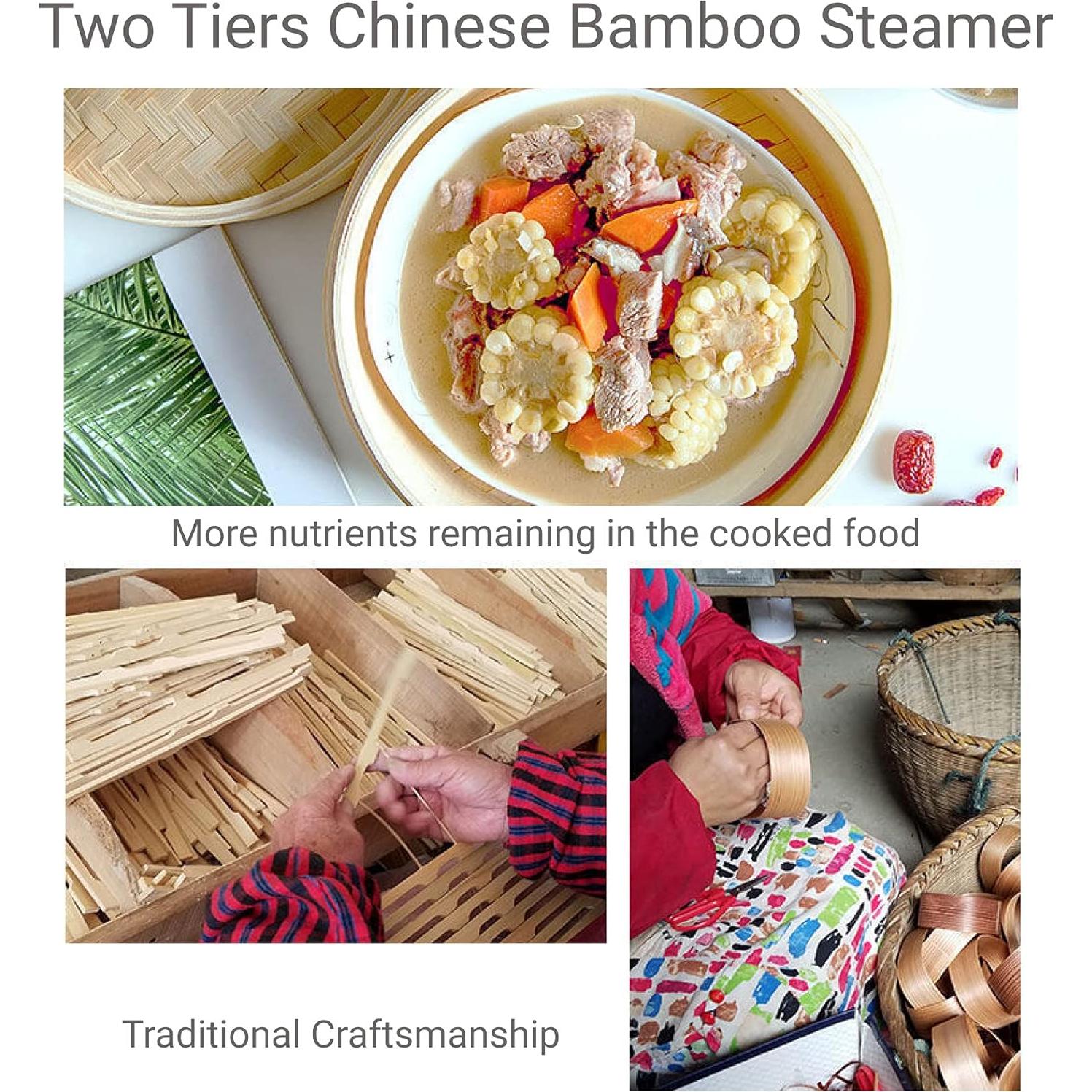 Vaporera de Bambú China JapanBargain 20 cm 2 Cestas Apilables