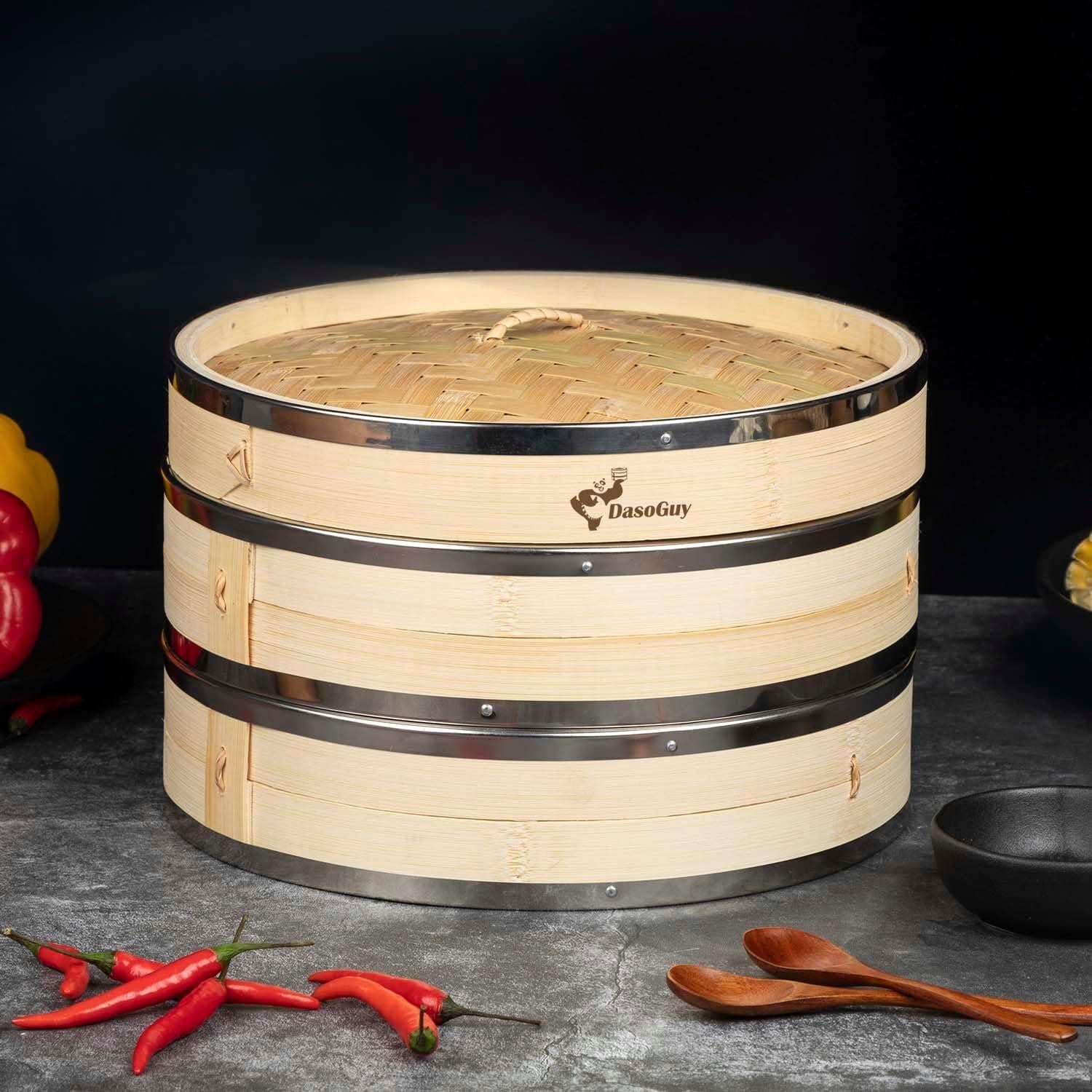 Vaporera de Bambú Dasoguy 10" (25.4 cm) con Acero Inoxidable