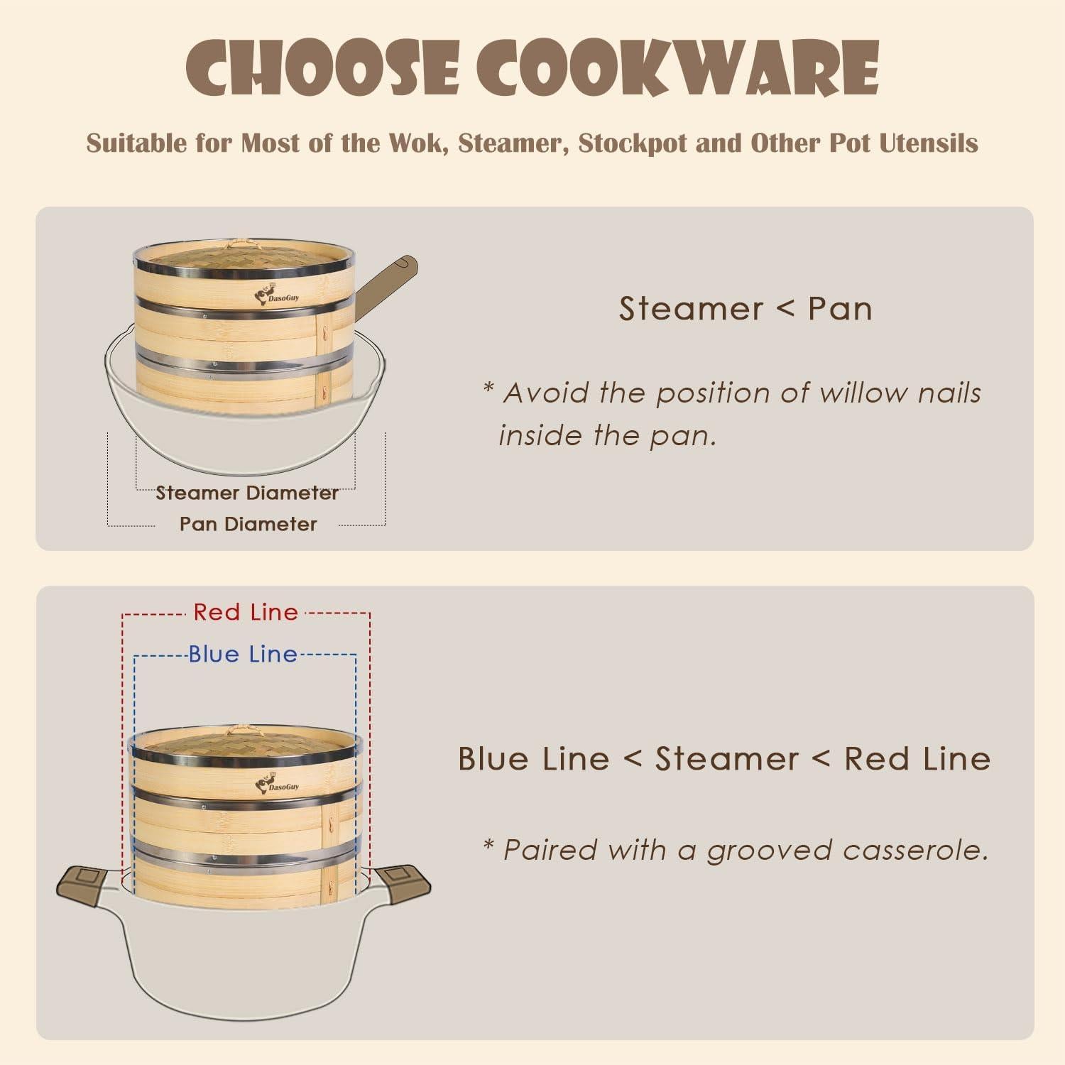 Vaporera de Bambú Dasoguy 10" (25.4 cm) con Acero Inoxidable