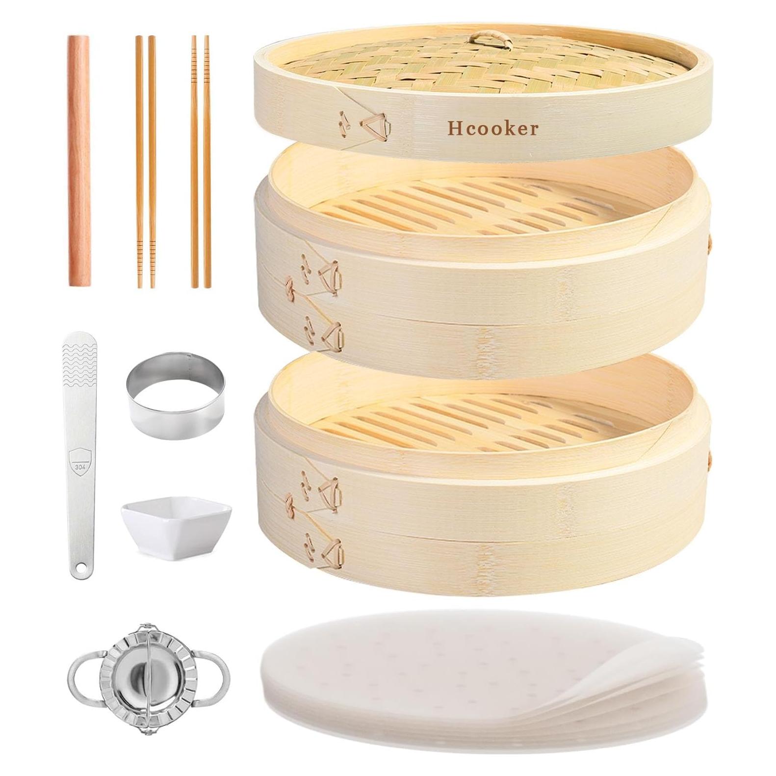 Juego de Vaporera de Bambú Hcooker 2 Niveles 20 cm