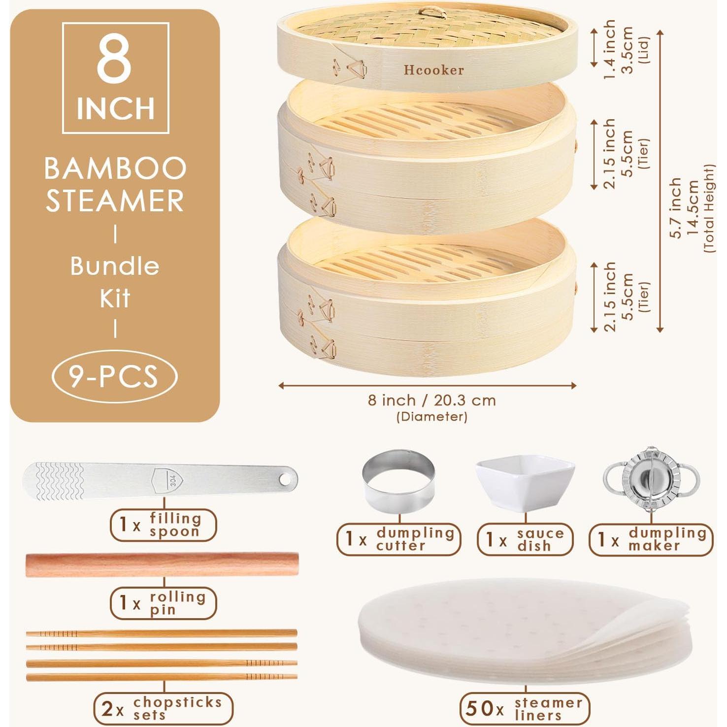 Juego de Vaporera de Bambú Hcooker 2 Niveles 20 cm