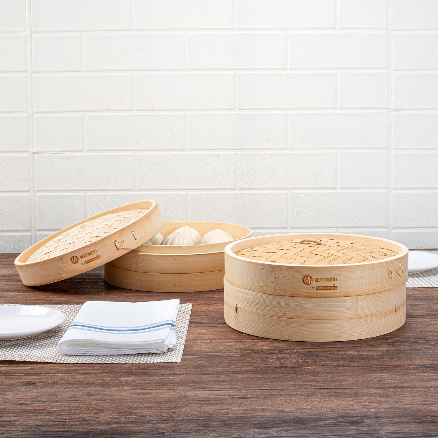 Vaporera de Bambú Motomori 25.4 cm con Tapa y Mango