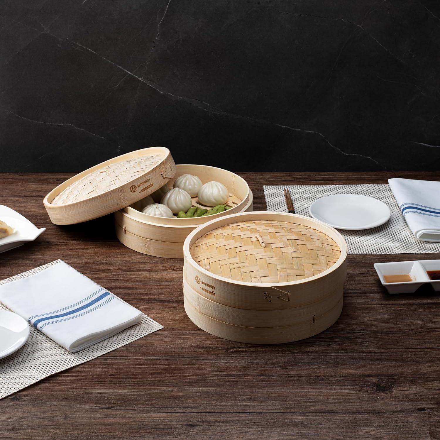 Vaporera de Bambú Motomori 25.4 cm con Tapa y Mango