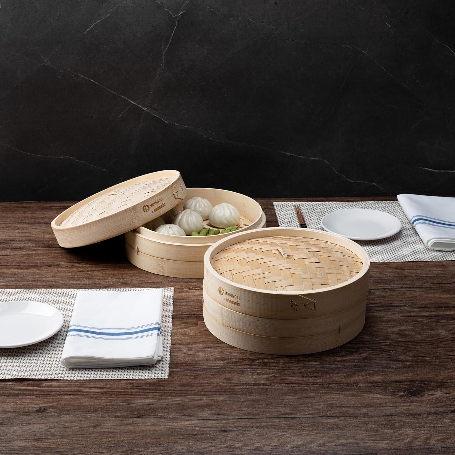 Vaporera de Bambú Motomori 25.4 cm con Tapa y Mango