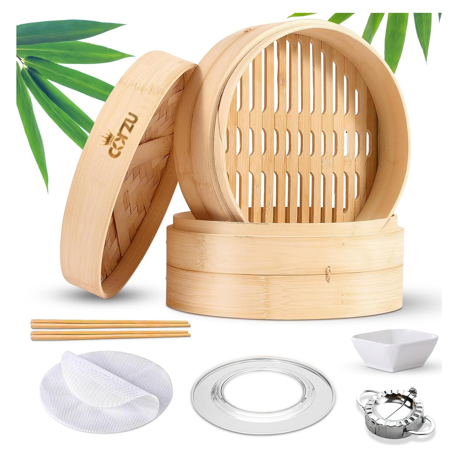 Cesta de Vapor de Bambú Natural 25.4 cm para Dumplings y Verduras