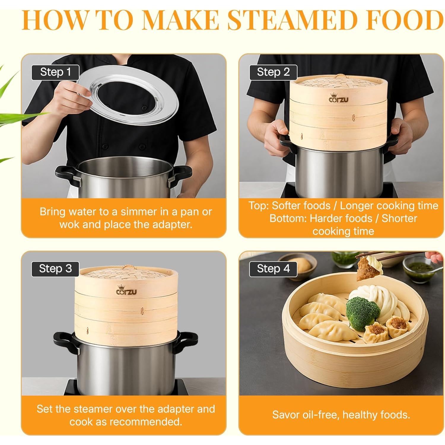 Cesta de Vapor de Bambú Natural 25.4 cm para Dumplings y Verduras