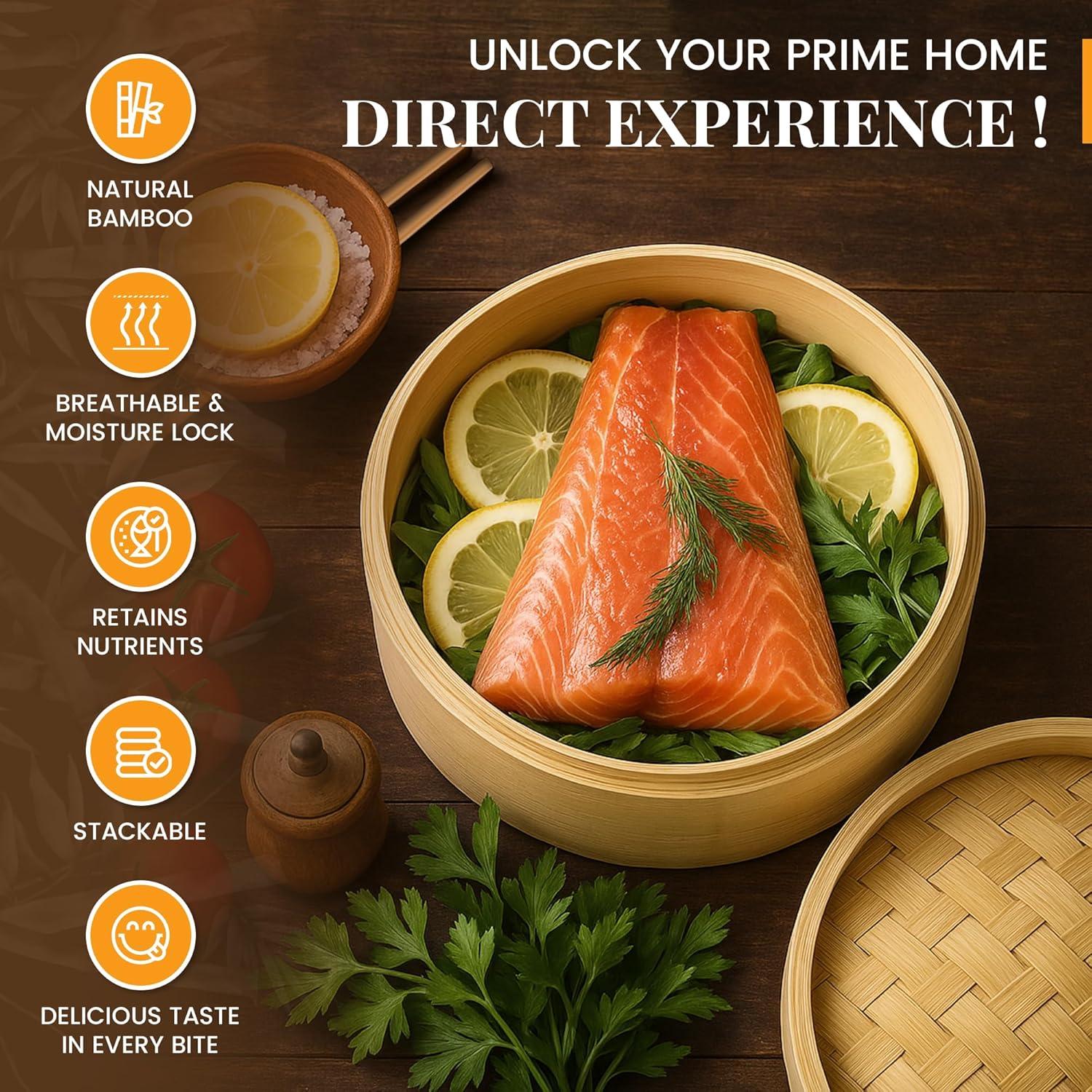 Cesta de Vapor de Bambú Natural 25.4 cm para Dumplings y Verduras