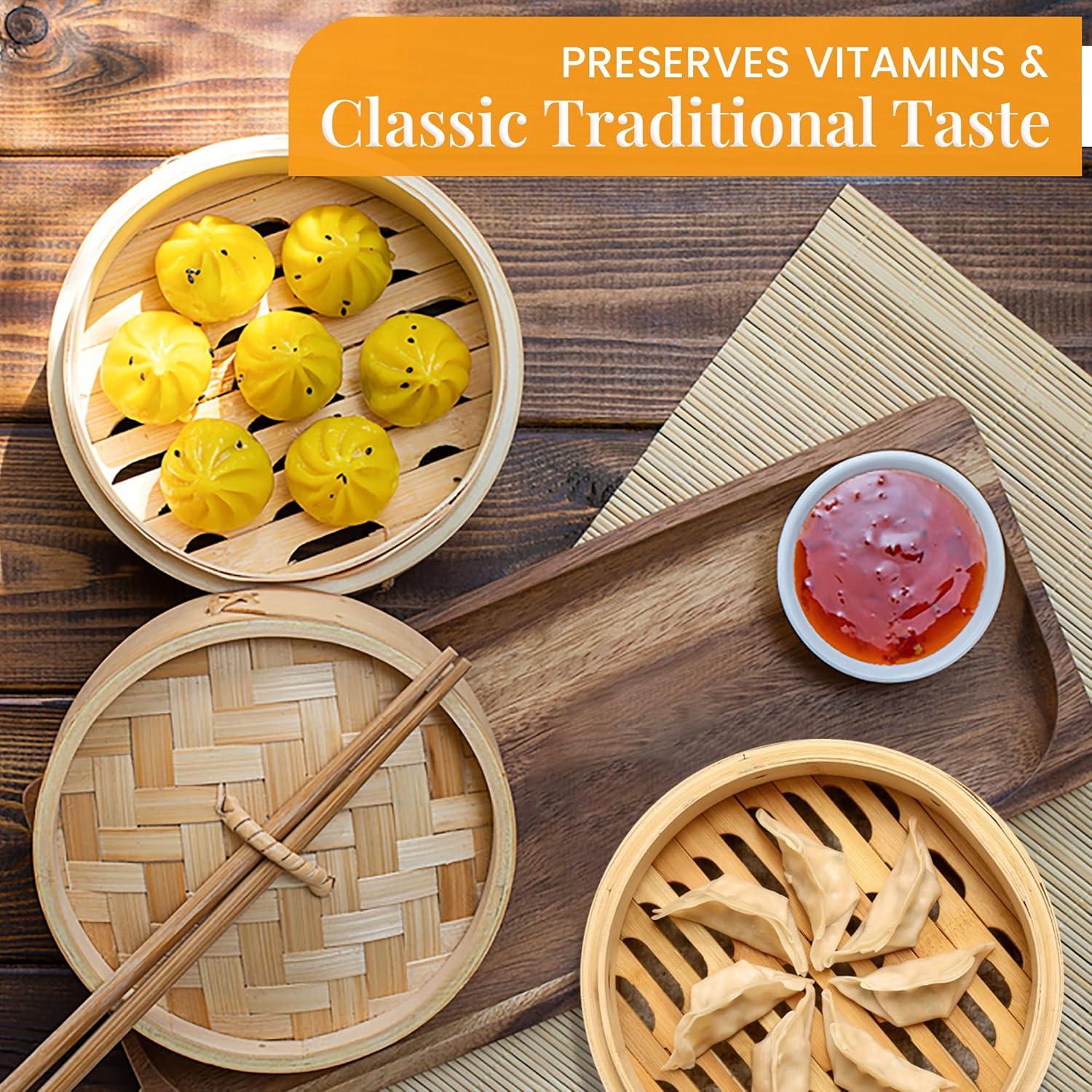 Cesta de Vapor de Bambú Natural 25.4 cm para Dumplings y Verduras