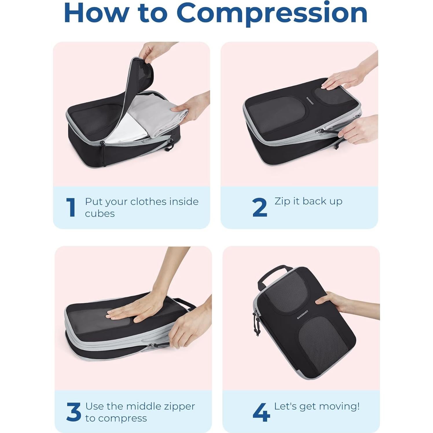 Set de 6 Cubos de Compresión BAGSMART para Maletas - Negro