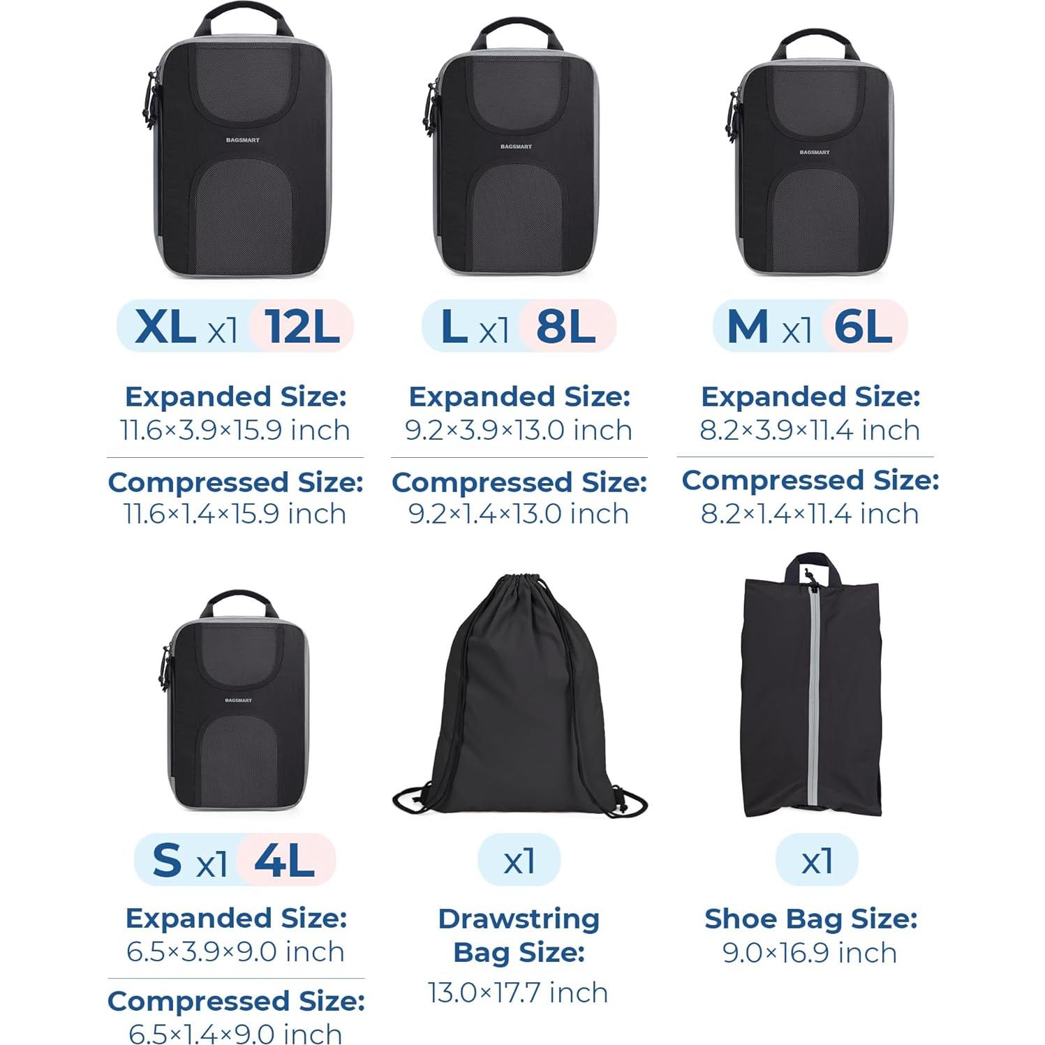 Set de 6 Cubos de Compresión BAGSMART para Maletas - Negro