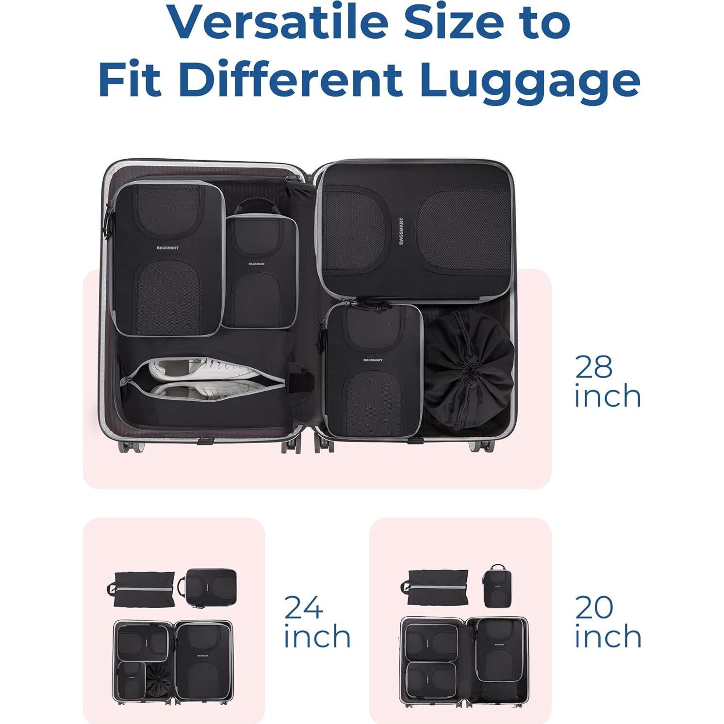 Set de 6 Cubos de Compresión BAGSMART para Maletas - Negro