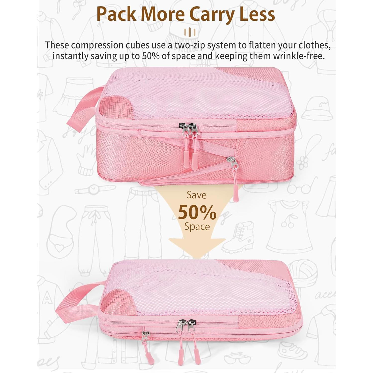 Cubos de Compresión TRMFUSA 8 Piezas Rosa para Viaje