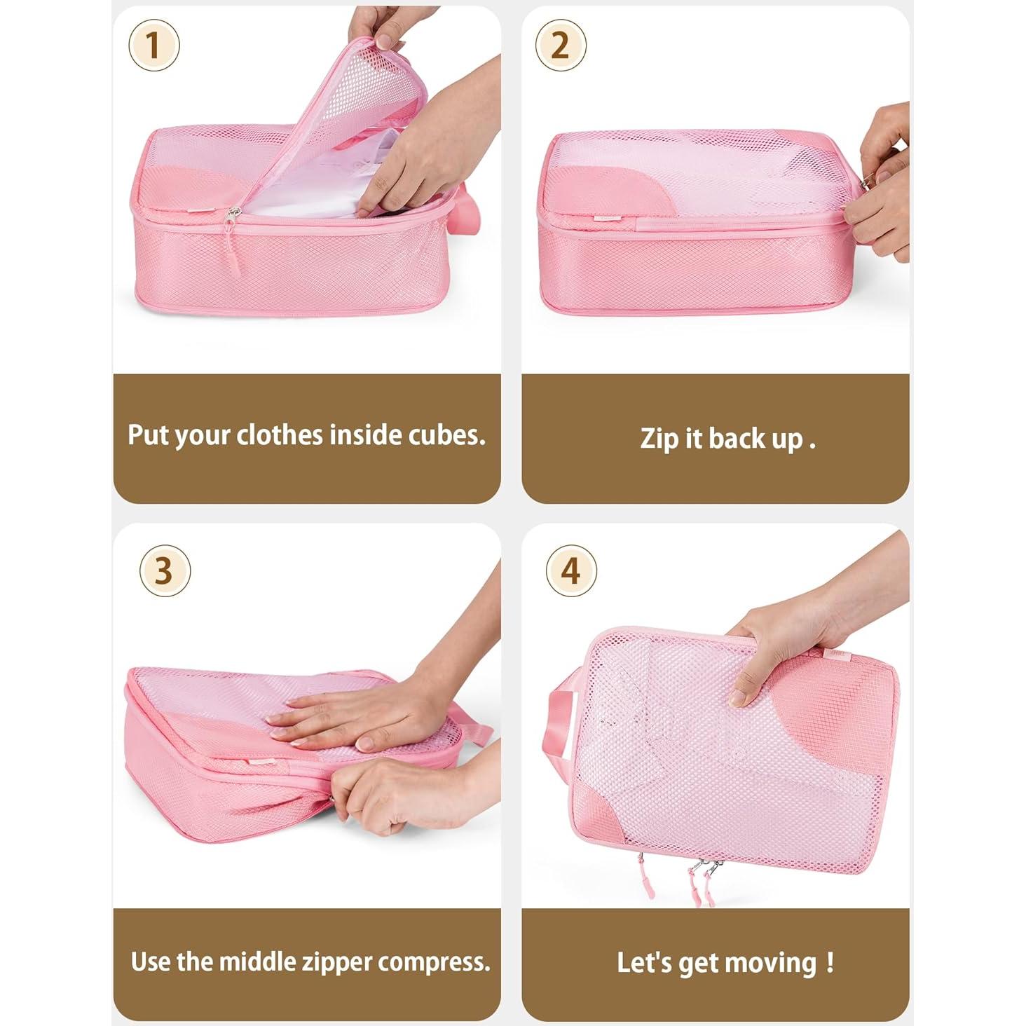 Cubos de Compresión TRMFUSA 8 Piezas Rosa para Viaje