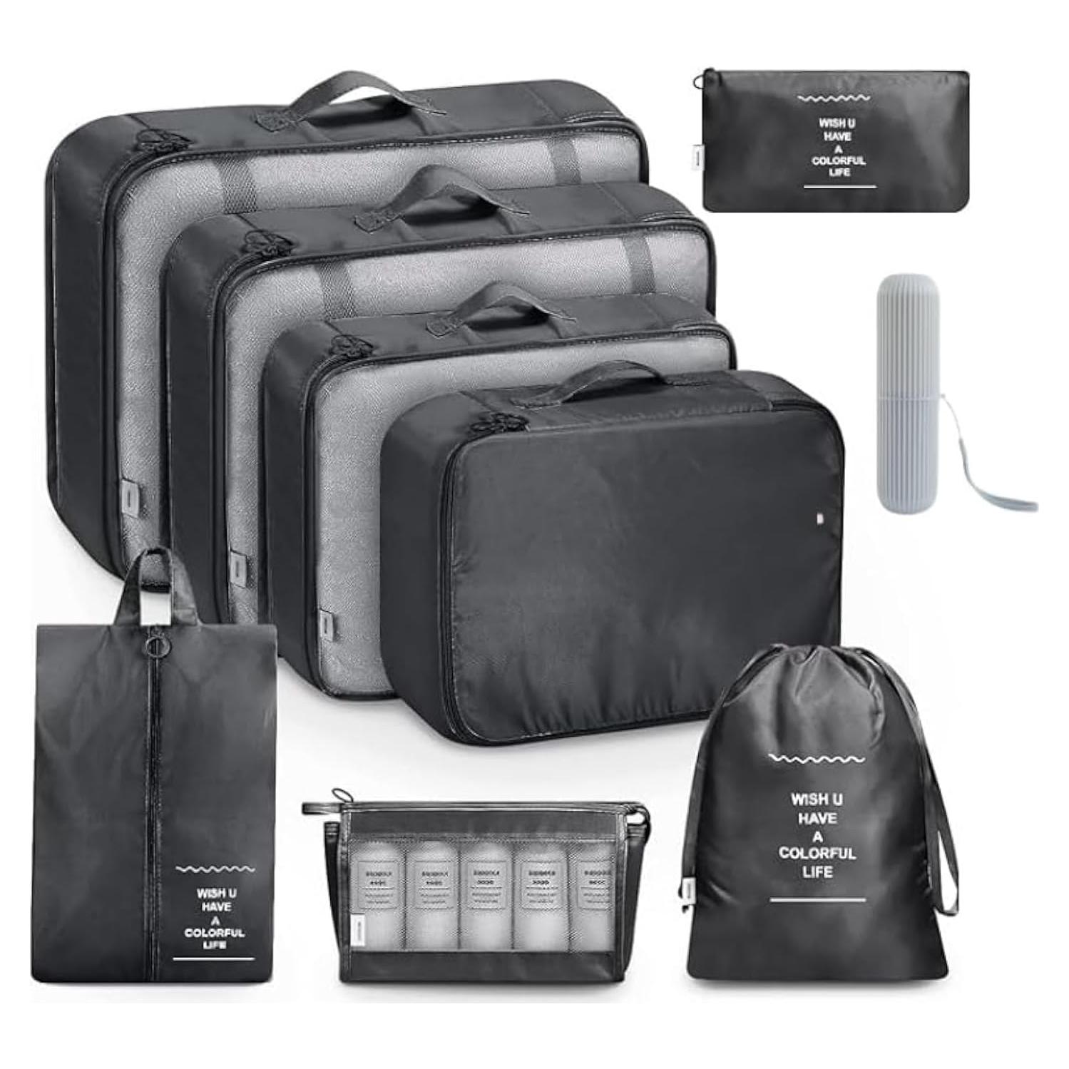 Set de 9 Cubos de Empaque Aydicon para Viaje - Negro