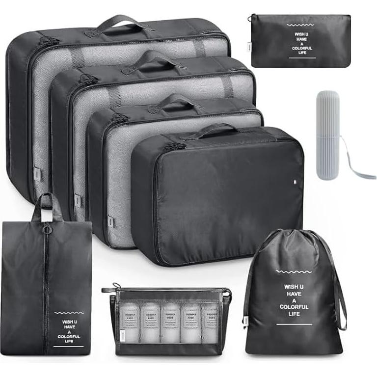 Set de 9 Cubos de Empaque Aydicon para Viaje - Negro