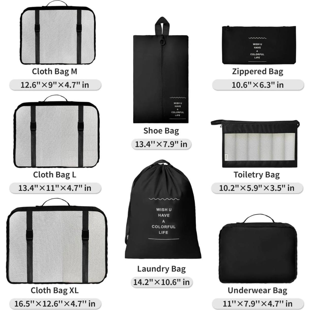 Set de 9 Cubos de Empaque Aydicon para Viaje - Negro