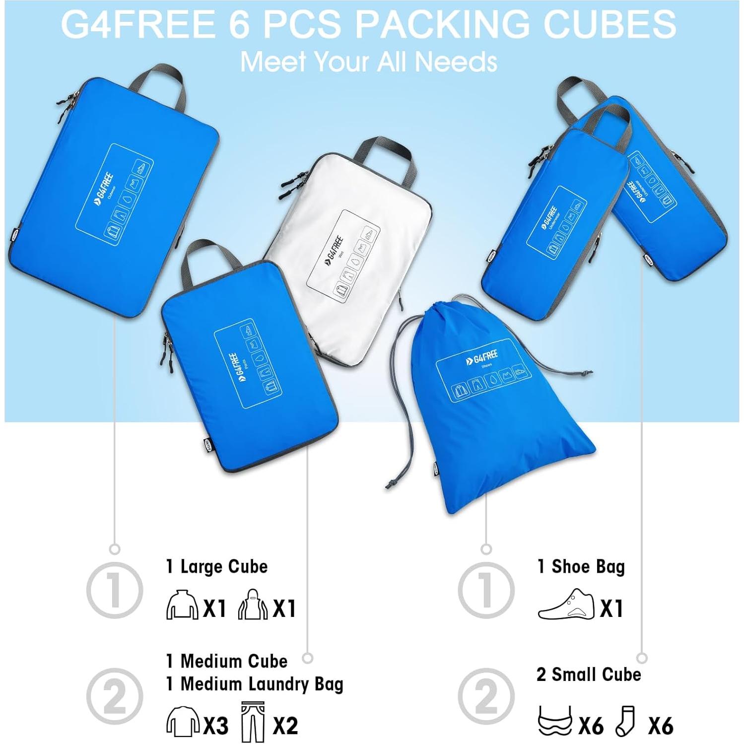 Set de 6 Cubos de Compresión G4Free para Empacar - Azul