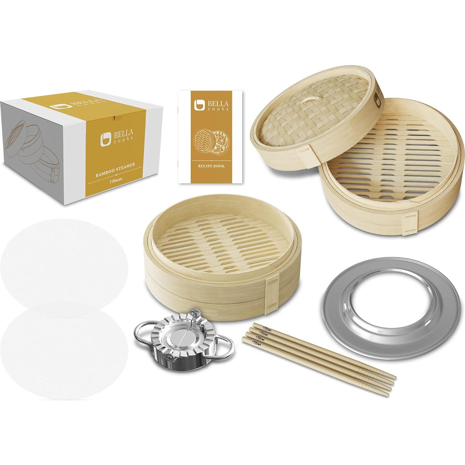 Cesta de Vapor de Bambú BELLA COOKS 27.94 cm 2 Niveles con Tapa