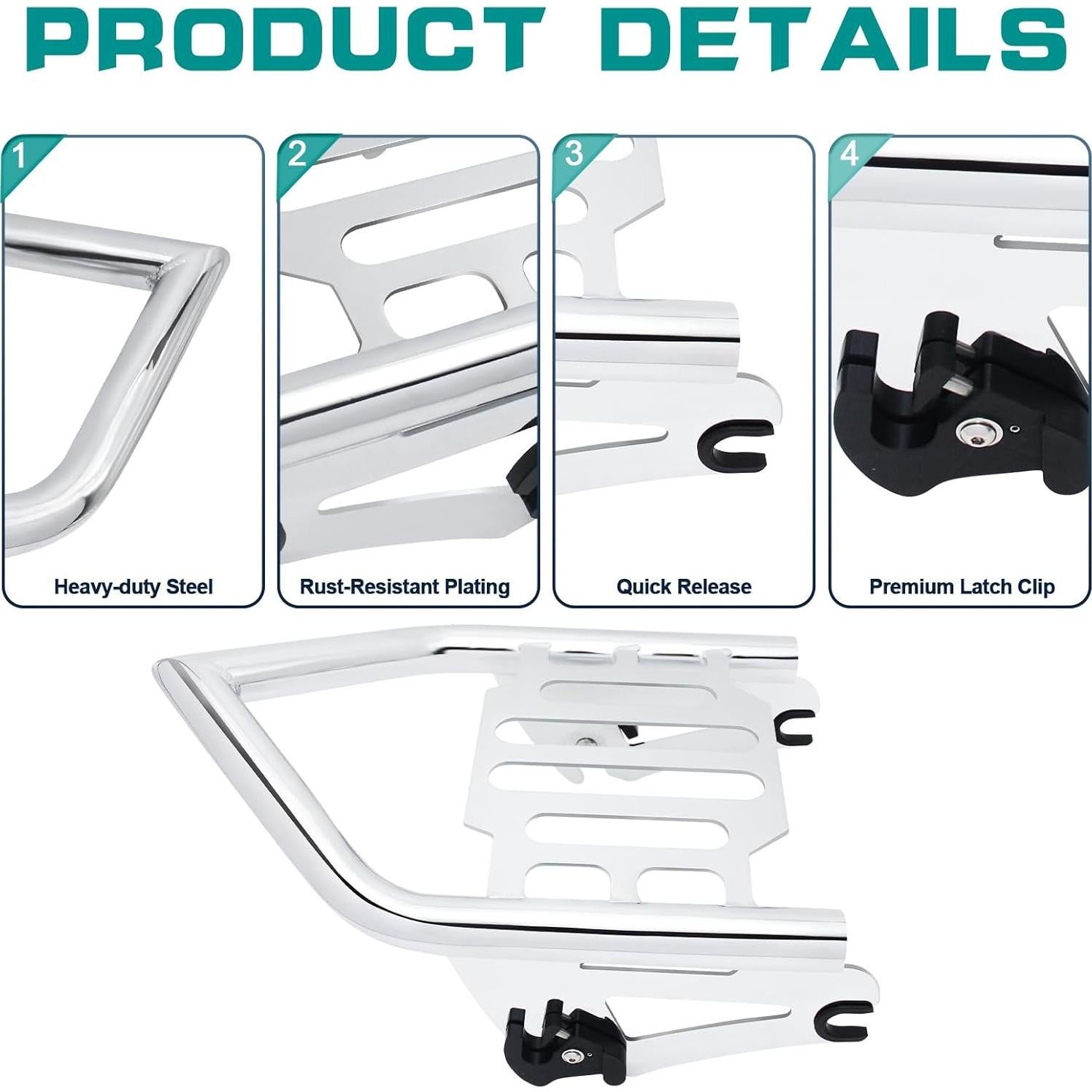 Soporte de Equipaje Desmontable VPZMT para Harley 2009-2024 Cromo