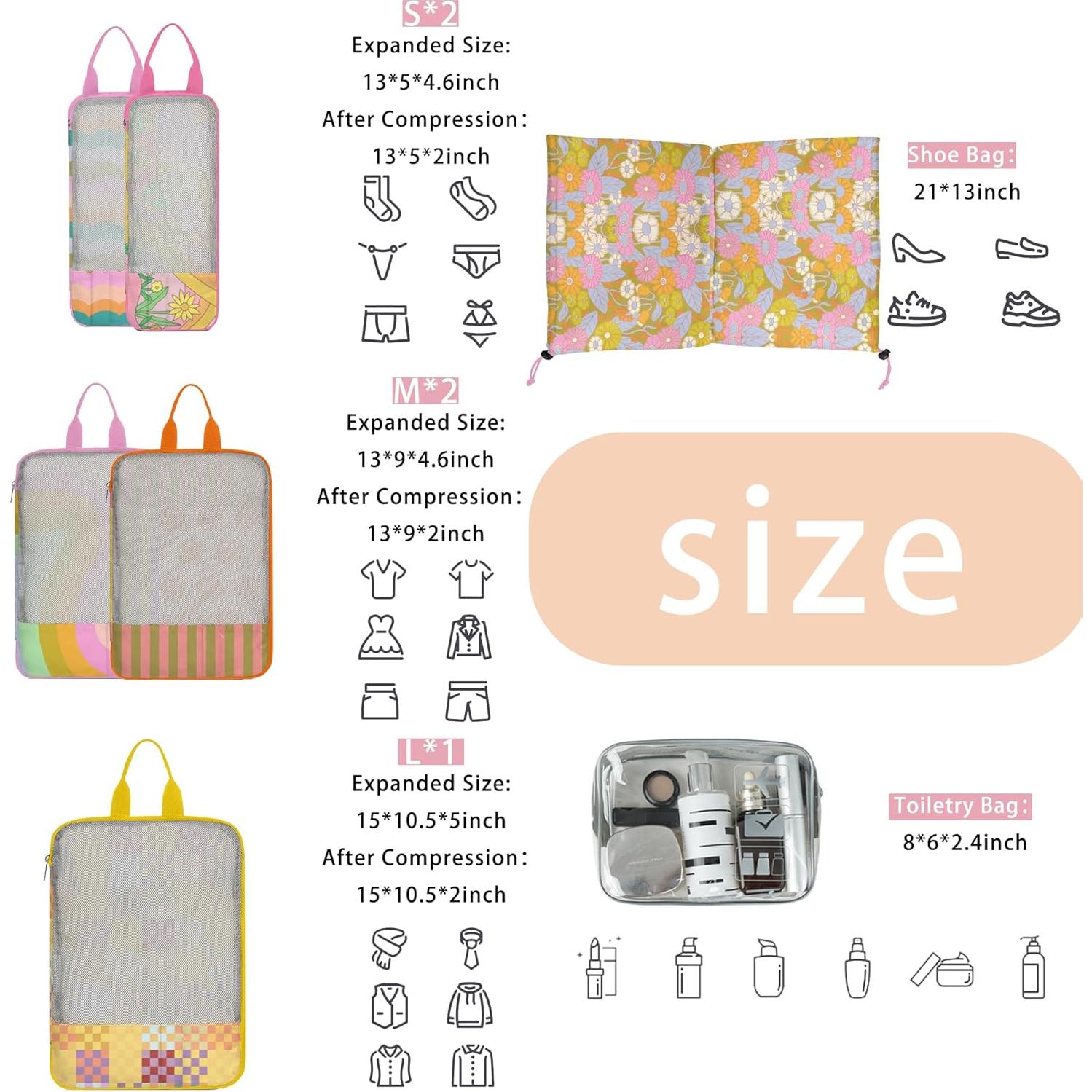 Set de 7 Cubos de Compresión para Viaje Xmzsdz - Livianos y Organizados