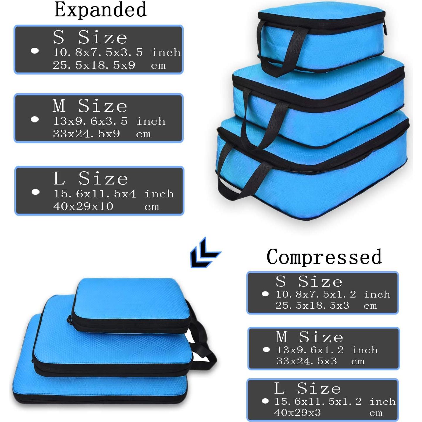 Cubos de Compresión YZAOLL 3 Set Azul para Viaje 39.6x29.2cm