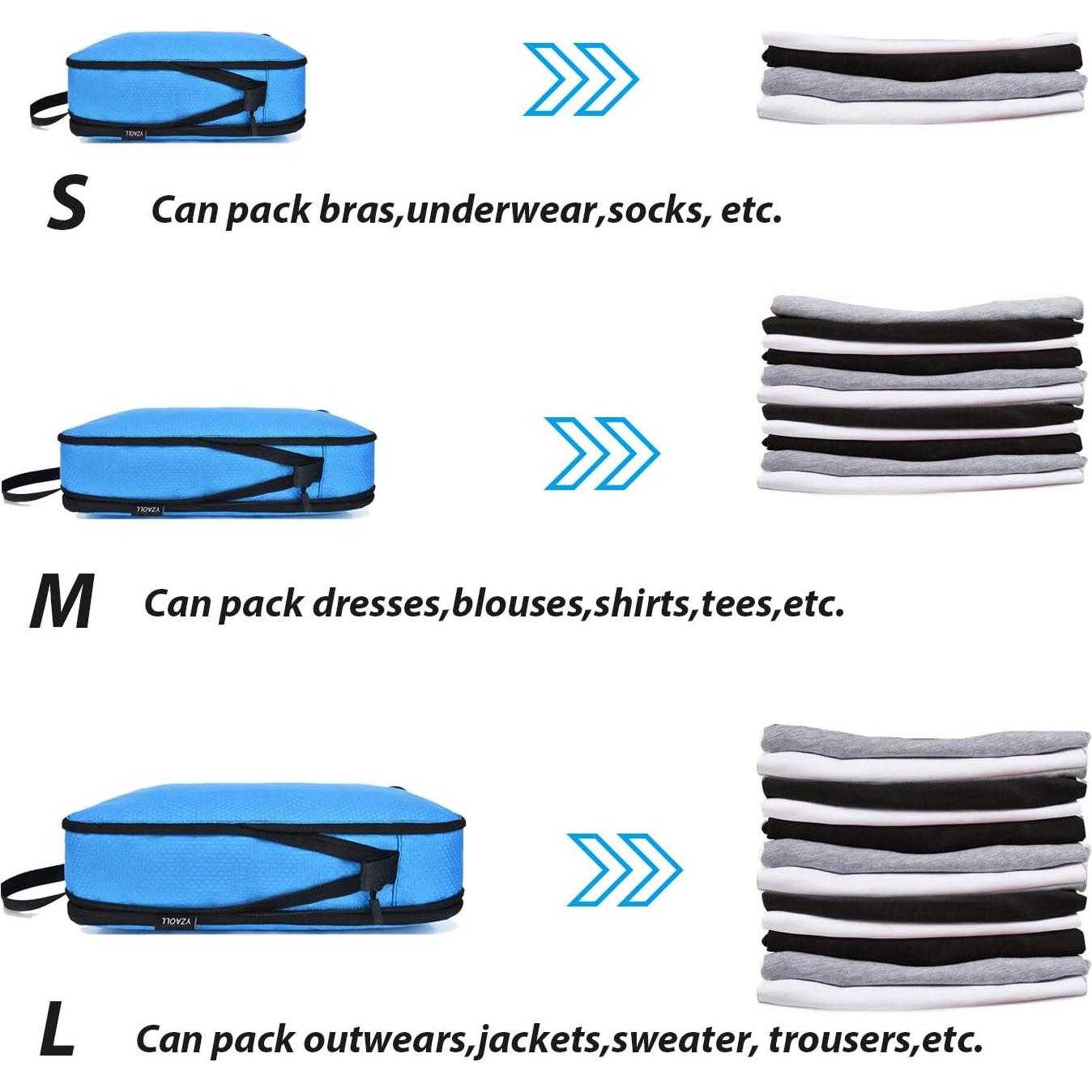 Cubos de Compresión YZAOLL 3 Set Azul para Viaje 39.6x29.2cm
