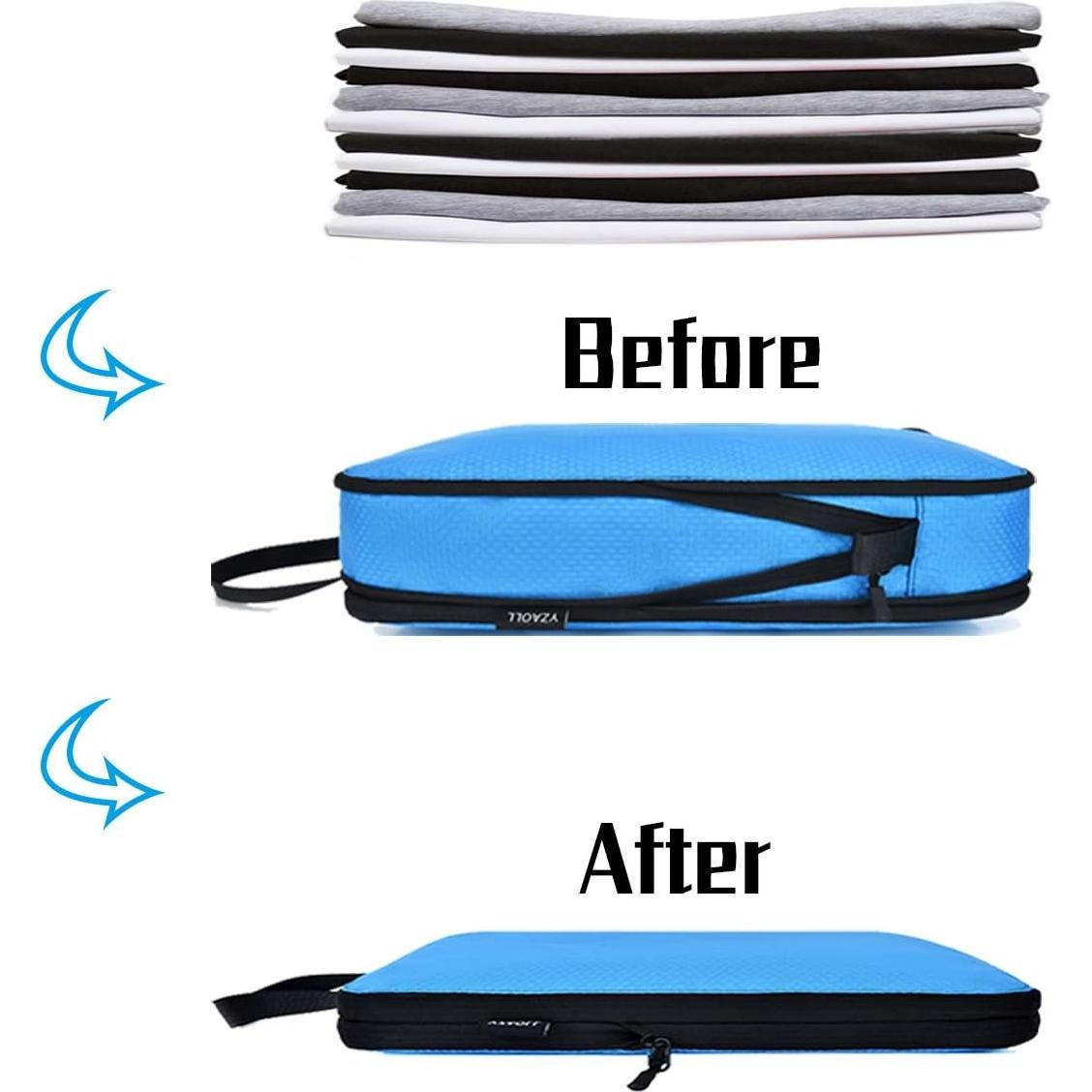 Cubos de Compresión YZAOLL 3 Set Azul para Viaje 39.6x29.2cm