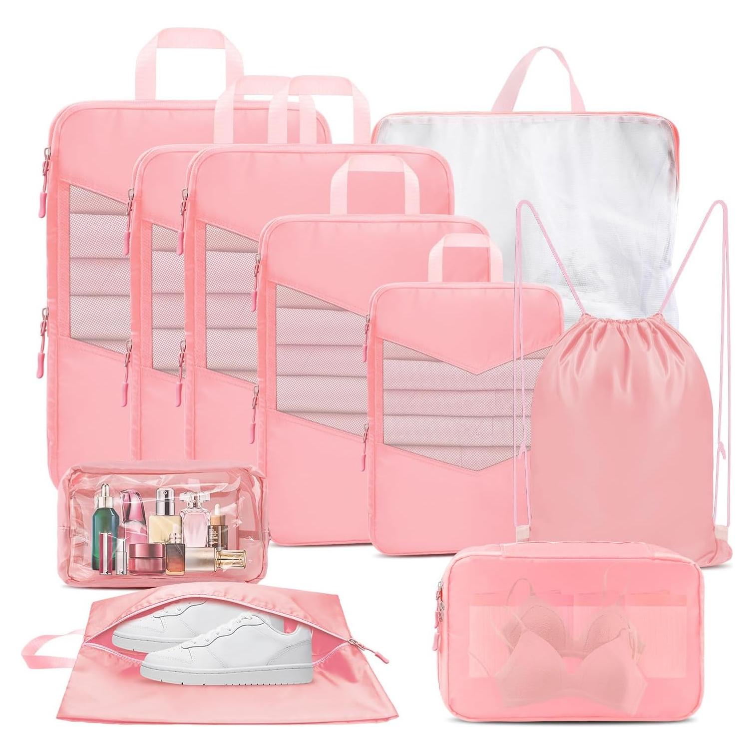 Set de 10 Cubos de Compresión Neatevday para Viajes Rosa